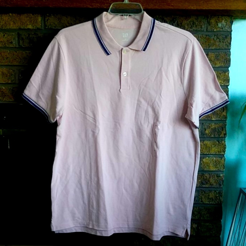 NWT Gap pink navy blue striped polo shirt